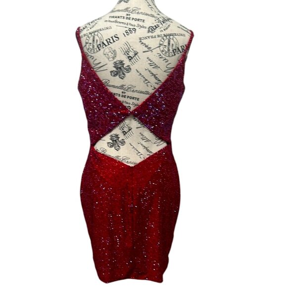 Amarra Red Cherry Cutout Mini Dress - Rhinestone V-back - Size 6 - Style 20168 - Picture 15 of 16